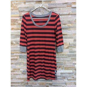 Patagonia Dress Striped 3/4 Sleeve Button Accent Orange Brown Womens Medium